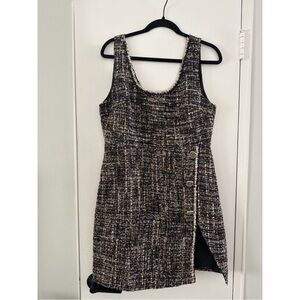 Sleeveless Tweed Mini Dress in Black and Brown
